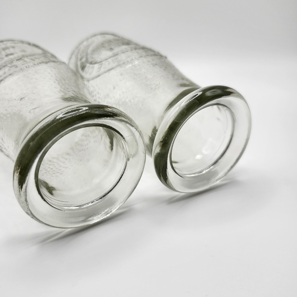 Set of two (2) Heritage Co. Vintage Milk Bottles. Roughly 5x3.5 inches.  Cute! - Picture 3 of 5